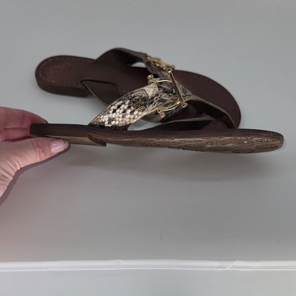 Tory Burch Nora Python Snake Tan Leather Thong Sandals Women's 5 - Picture 2 of 6